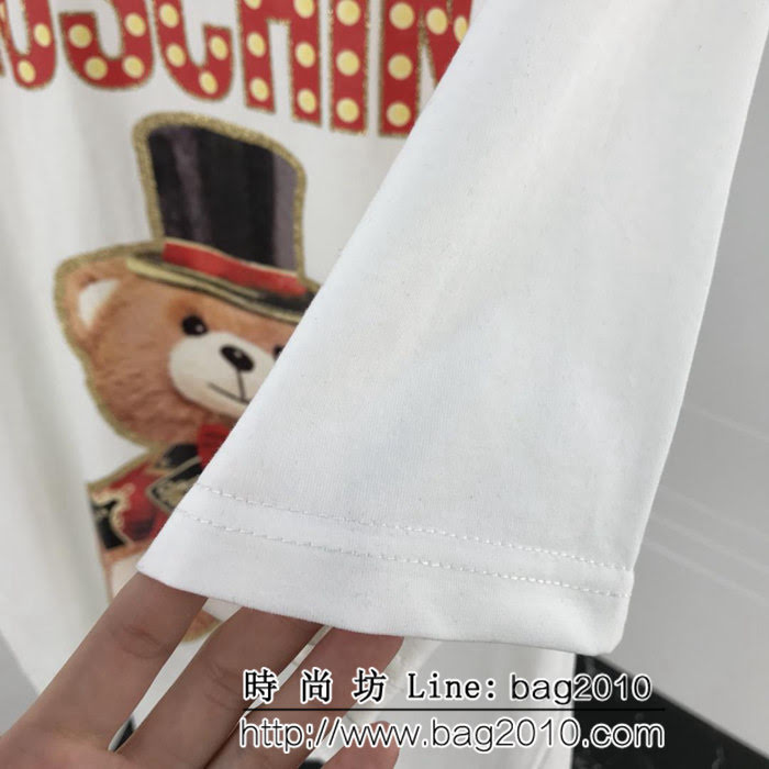 MOSCHIN莫斯奇諾 2019ss 限定款 OS寬鬆版 白色短袖 金邊禮服卡通泰迪聖誕小熊 原版奧戴爾面料 ydi2458